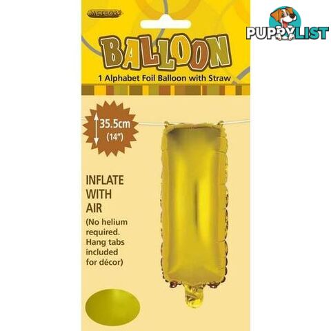 Gold I Alphabet Foil Balloon 35cm (14) - 9311965446583