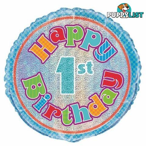 1st Birthday 45cm (18) Foil Prismatic Balloons Packaged - 011179554850