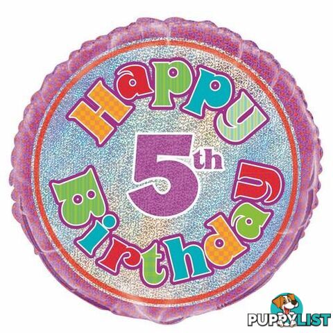 5th Birthday 45cm (18) Foil Prismatic Balloons Packaged - 011179554935