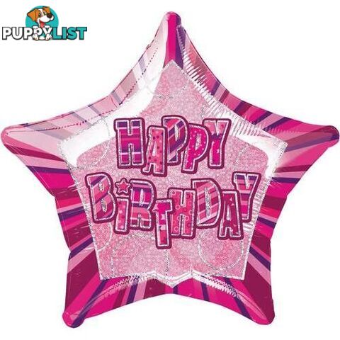 Glitz Pink Happy Birthday Star 50cm (20) Foil Balloon Packaged - 011179551019