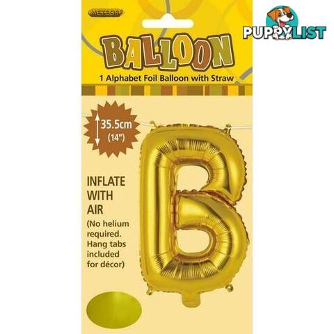 Gold B Alphabet Foil Balloon 35cm (14) - 9311965446514