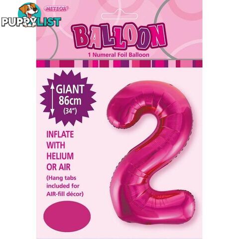 Hot Pink 2 Numeral Foil Balloon 86cm (34) - 9311965483229