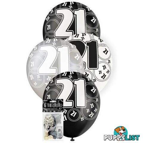 Glitz Black 6 x 30cm (12) Latex Balloons - 21 - 011179808939