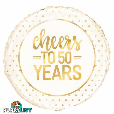 Gold Dot Cheers To 50 Years 45cm (18) Foil Balloon Packaged - 011179725779