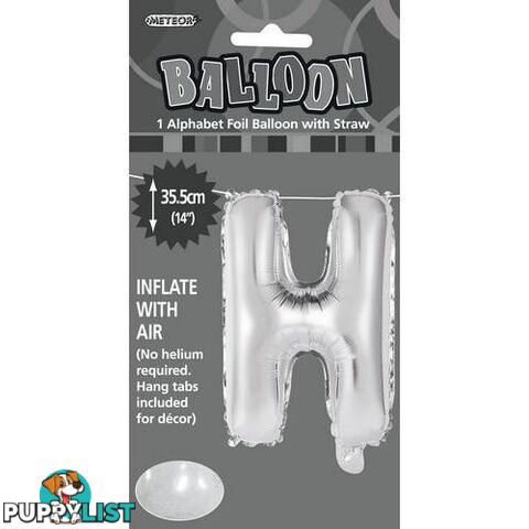 Silver H Alphabet Foil Balloon 35cm (14) - 9311965446873