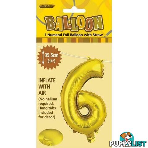 Gold 6 Numeral Foil Balloon 35cm (14) - 9311965428961