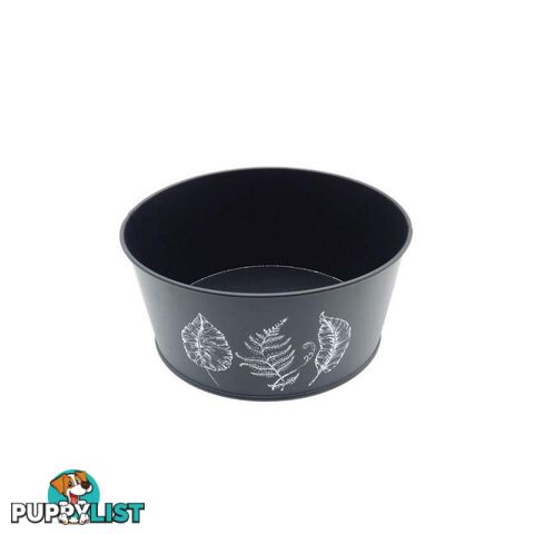 Round Pot Leaf Print Black 22x10cm High - 800593