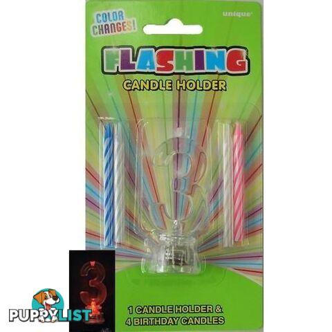 Flashing Birthday Candle In Holder - 3 - 011179375332