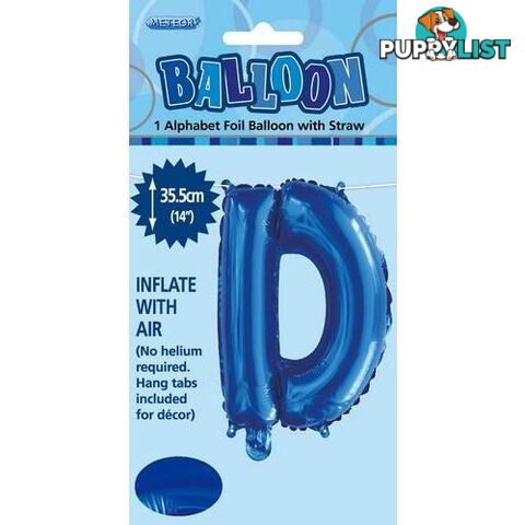 Royal Blue D Alphabet Foil Balloon 35cm (14) - 9311965447139