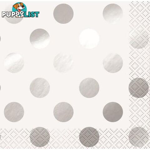 Foil Stamped Dots Silver 16 Beverage Napkins 2ply 25.4cm x 25.4cm (10 x 10) - 011179323012