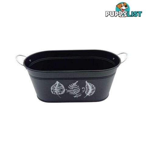 Oval Tub With Handles Leaf Print Black 14.5x28.5x12.5cm High - 800599