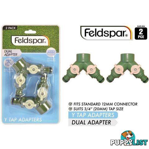 Y Dual Tap Adapters with Locks Fits 12mm Hose 20mm Tap 2pcs - 9315892210569