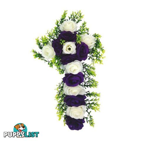 Gravesite Artificial Floral Cross White & Purple 44 x 30cm - 800333