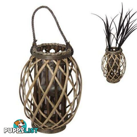 Natural Wicker Plant Holder with Glass Holder 32cm - 9319844590976