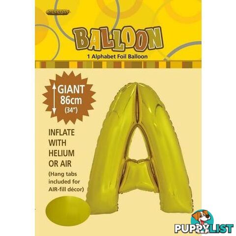 Gold A Alphabet Foil Balloon 86cm (34) - 9311965431602