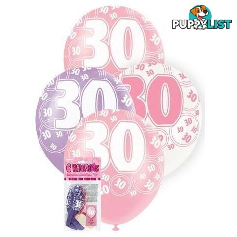 Glitz Pink 6 x 30cm (12) Latex Balloons - 30 - 011179808748