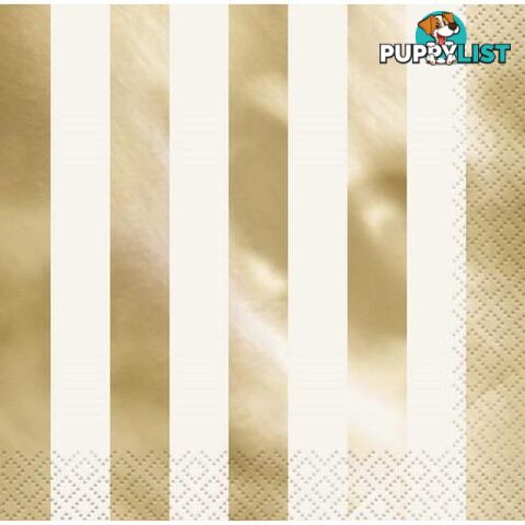 Foil Stamped Stripes Gold 16 Beverage Napkins 2ply 25.4cm x 25.4cm (10 x 10) - 011179323319