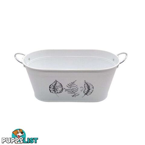 Oval Tub With Handles Leaf Print White 14.5x28.5x12.5cm High - 800600