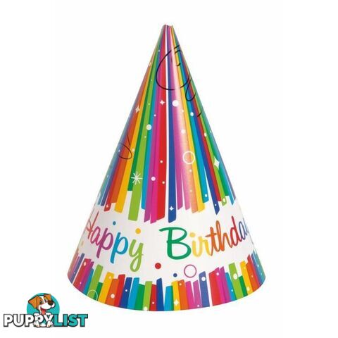 Rainbow Ribbons 8 Party Hats - 011179495719