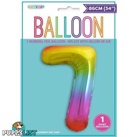 Rainbow 7 Numeral Foil Balloon 86cm (34) - 9311965448273