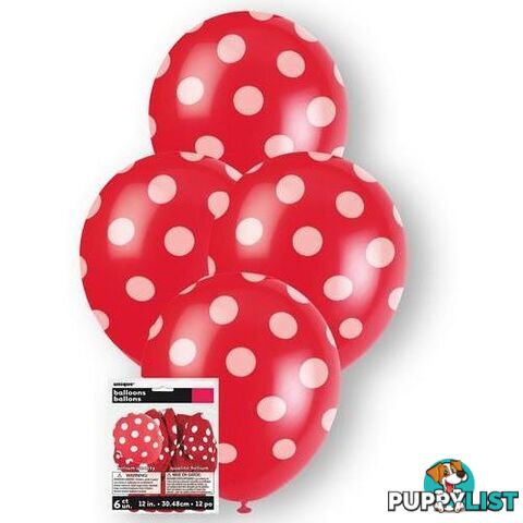 Dots Ruby Red 6 x 30cm (12) Balloons - 9311965575924