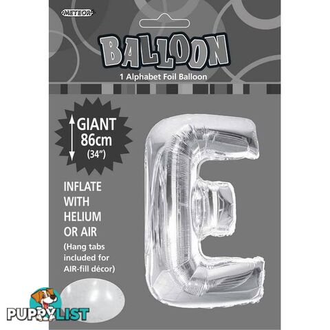 Silver E Alphabet Foil Balloon 86cm (34) - 9311965483441
