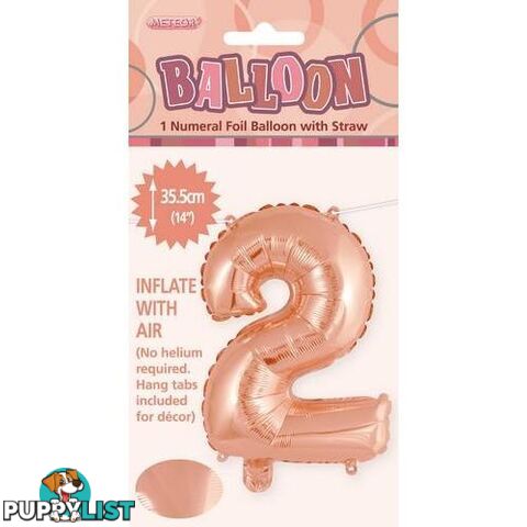 Rose Gold 2 Numeral Foil Balloon 35cm (14) - 9311965428428