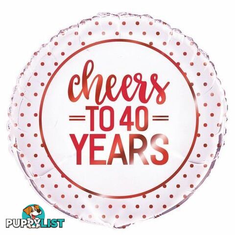 Red Dot Cheers To 40 Years 45cm (18) Foil Balloon Packaged - 011179726011