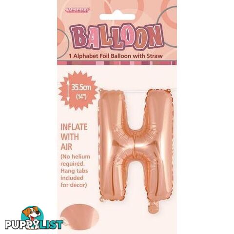 Rose Gold H Alphabet Foil Balloon 35cm (14) - 9311965447573