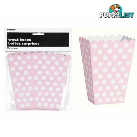 Dots Lovely Pink 8 Treat Boxes 14cm H x 10cm W x 6cm D (5.5 x 4 x 2.4) - 011179592982