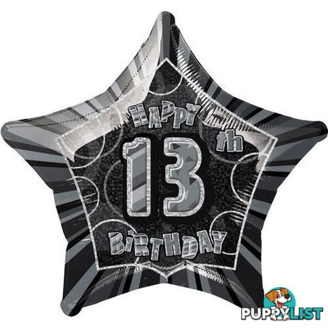 Glitz Black 13th Birithday Star 50cm (20) Foil Balloon Packaged - 011179559343