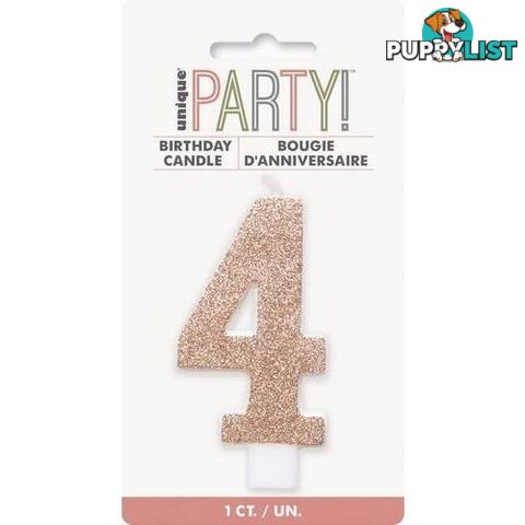 Numeral Candle 4 - Glitter Rose Gold - 011179849741