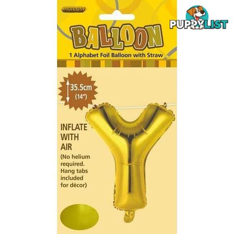 Gold Y Alphabet Foil Balloon 35cm (14) - 9311965446743