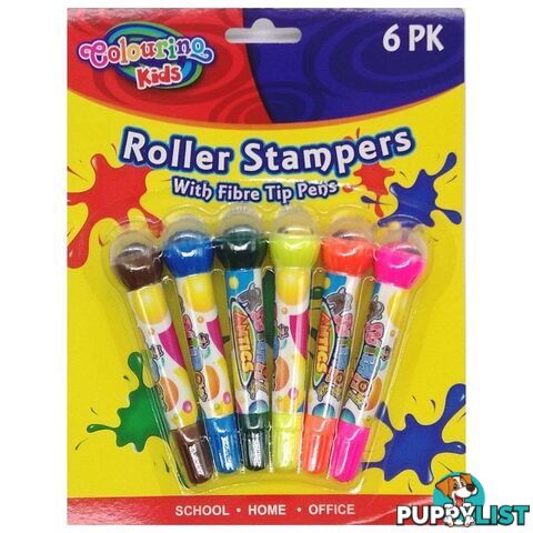 6PK Animal Antics Roller Stamps with Fibre Tip Pens - 9332625009023