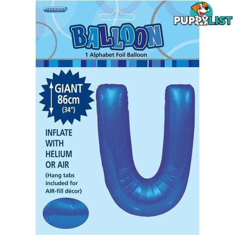 Royal Blue U Alphabet Foil Balloon 86cm (34) - 9311965483908