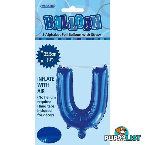 Royal Blue U Alphabet Foil Balloon 35cm (14) - 9311965447306