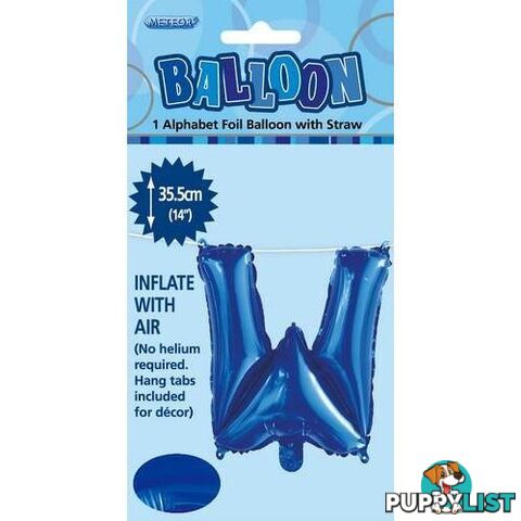 Royal Blue W Alphabet Foil Balloon 35cm (14) - 9311965447320