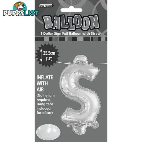 Silver $ Alphabet Foil Balloon 35cm (14) - 9311965447085