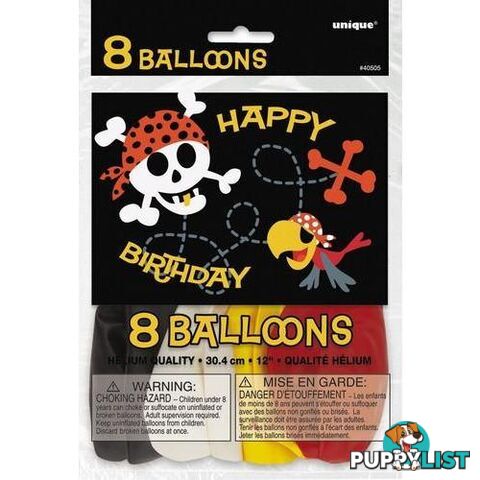 Pirate Fun 8 x 30cm (12) Balloons - Assorted Colours - 011179405053