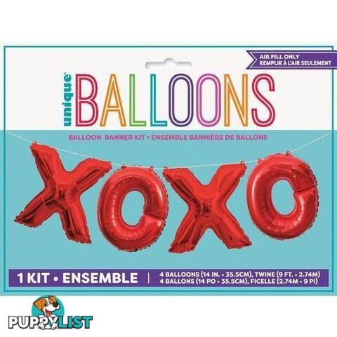 XOXO Red 35.5cm (14) Foil Letter Balloon Kit - 011179536832