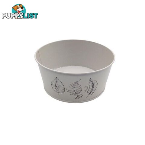 Round Pot Leaf Print Cream 22x10cm High - 800595