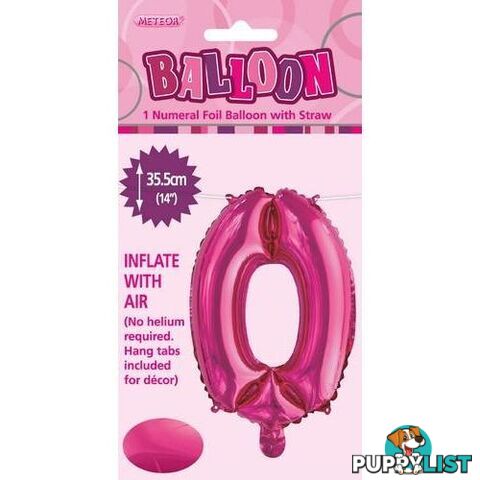 Hot Pink 0 Numeral Foil Balloon 35cm (14) - 9311965429005