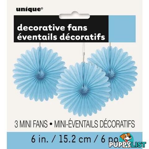 3 Decorative Fans Powder Blue 15cm (6) - 011179632510