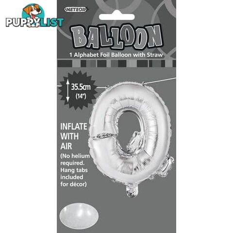 Silver Q Alphabet Foil Balloon 35cm (14) - 9311965446965