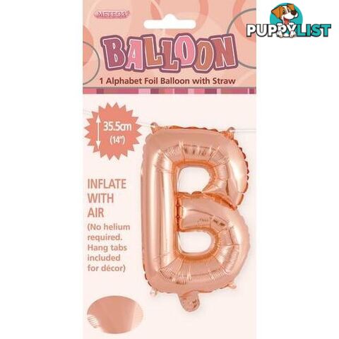 Rose Gold B Alphabet Foil Balloon 35cm (14) - 9311965447511