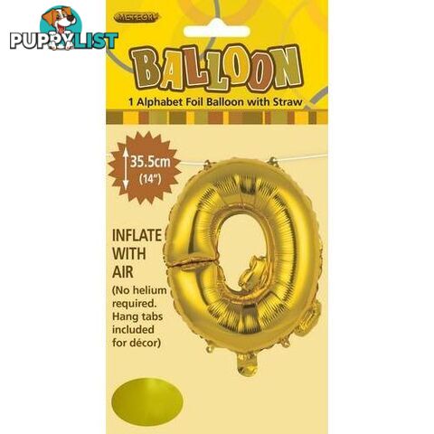 Gold Q Alphabet Foil Balloon 35cm (14) - 9311965446668