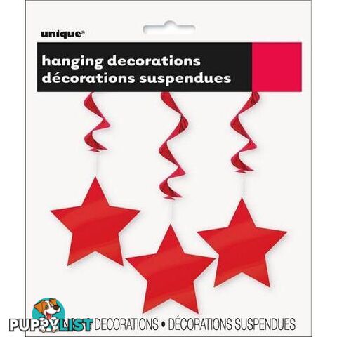 3 Star Hanging Swirls Ruby Red 90cm L (36) - 011179691227