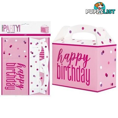 6 Large Party Boxes 16cm x 12cm x 9cm (6.2 x 4.7 x 3.5) - Pink - 011179839292