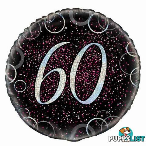 Glitz Pink 60th Birthday 45cm (18) Foil Balloon Packaged - 011179557981