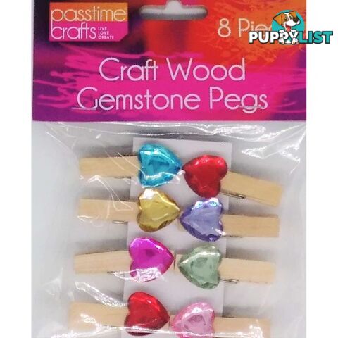 Craft Wood Pegs with Gems 35mm 8 pcs - 9348291003203